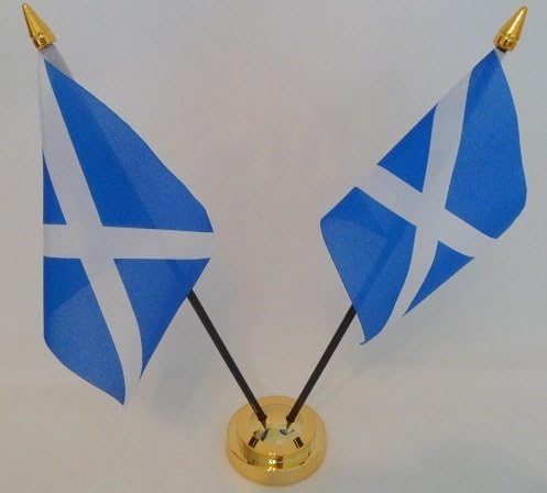 Scotland St Andrews Cross Saltire Scottish 2 Flag Desktop Table Centrepiece Display With Gold Base