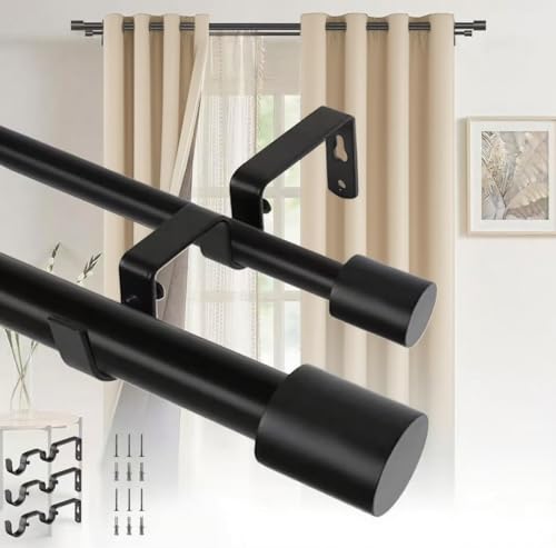 Barra de Cortina Doble para ventana, Tubo Cortina Doble Negro, Cortinero Doble Negro, cortineros para ventanas, Barras de cortina Ajustable doble para casa, Armario (71-213cm(28-84"))