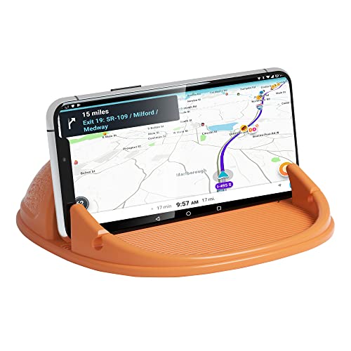 Loncaster Car Phone Holder, Car Phone Mount Silicone Car Pad Mat for Various Dashboards, Slip Free Desk Phone Stand Compatible with iPhone, Samsung, Android Smartphones, GPS Devices and More(Orange)