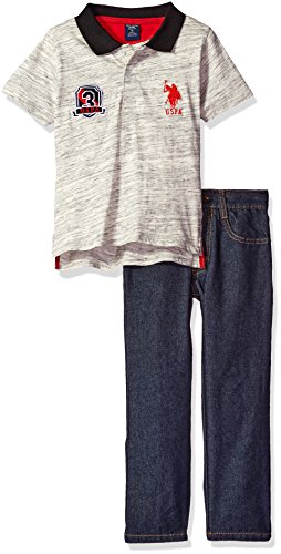 U.S. Polo Assn. Little Boys' Space Dyed Jersey Shirt and Denim Jean, Red, 5
