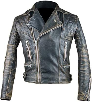 Men's Antique Retro 2 Brando Biker Cafe Racer Vintage Distressed Black Rugged Leather Motorcycle Jacket