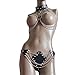 iiniim Women's PU Leather Open Bust Body Chest Harness Chain Underwear Lingerie Outfits Black