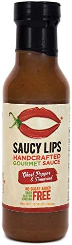 Saucy Lips, Ghost Pepper, keto/paleo/vegan salad dressing, marinade, cooking sauce, sugar free dressing, low carb sauce, low sodium, soy/dairy/nut/gluten free, 12 oz (1 pack)