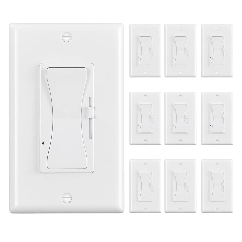 Photo 1 of KEYGMA 0-10V LED Dimmer Switch, Low Voltage Dimmer Switch for Dimmable LED Lights, CFL, Halogen and Incandescent Bulbs, Single-Pole or 3-Way, Wallplate Included, ETL Listed (White, 10 Pack)