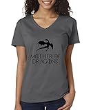 New Way 151 - Women's V-Neck T-Shirt Mother of Dragons Game of Thrones Large Charcoal