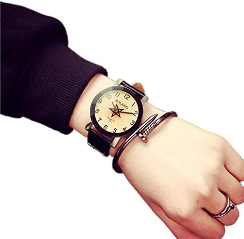 HIULIKE Lovers Watch Women Men Leather Strap Quartz Analog Wrist Watch Watches (S, Black)
