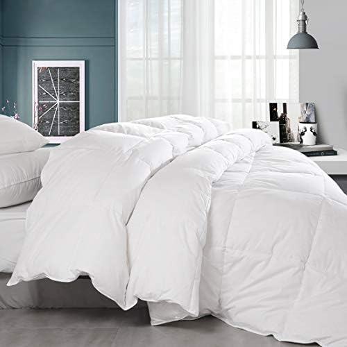 Balichun Premium Goose Down Comforter - Solid White - Soft 1500 Thread Count Cotton Shell - 750 Fill Power - Down Duvet Insert with Tabs (White, Queen)