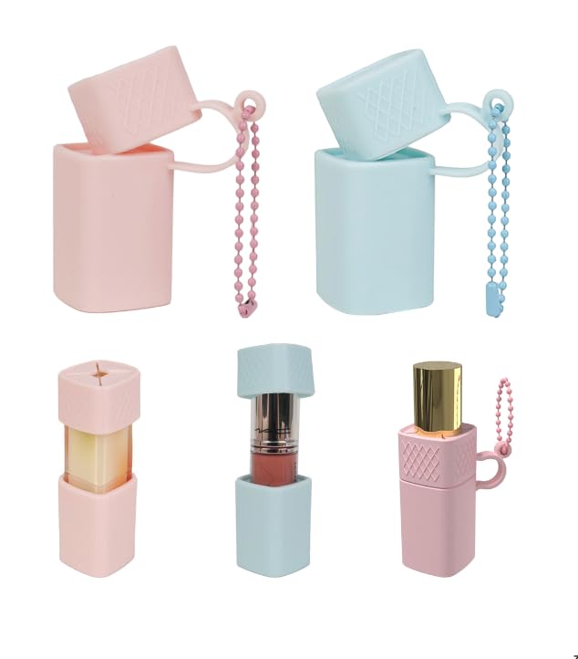 2 pcs Silicone Lip Balm Holder Lipstick Cases Keychain Chapstick Case Holder Lip Balm Sleeves Pouch, Portable Silicone Lip Gloss with Ball Bead Chain ((Purple03, + Green04))