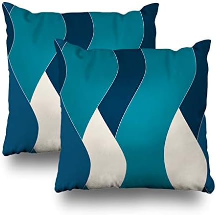 Geericy Set of 2 Decorative Throw Pillow Covers Ocean Wave Inspired Water Sea Nautical Navy Teal Cushion Cover 18X18 Inch for Bedroom Sofa