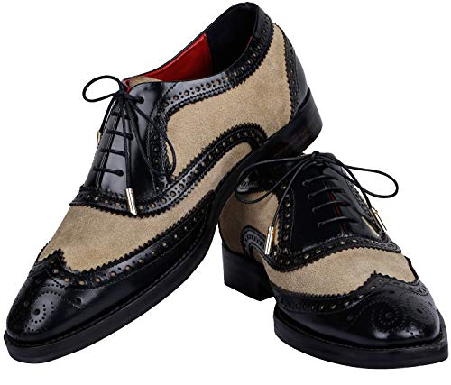 Lethato Wingtip Brogue Oxford Dress Shoes Handmade Men's Genuine Leather Lace up Dress Shoes Camel