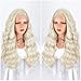 Persephone Glueless Platinum Blonde Lace Front Wig Wavy Fashion Long Light Blonde Synthetic Wigs for Women Half Hand Tied Repalcement Hair Wig 22 Inches