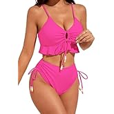 SKAYS Women's Two Piece Swimsuit Ruffle Bikini High Waisted Bikini Sets Halter Bathing Suit for Curvy Women with Drawstring