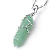 JOVIVI Rock Crystal Divination Quartz Healing Point Chakra Pendant - Green Aventurine