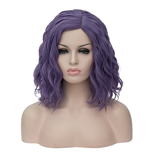 Topwigy Women's Cosplay Wig Medium Length Fashion Curly Heat Resistant Charming Hair Wigs Costume Party Wig (Purle Gray)