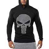 Chen Men's Skull Print Bodybuilding Long Sleeve Hoodies Casual Hooded Sweatshirts Tee Shirts Tops (US XL/Tag XXL, Black)