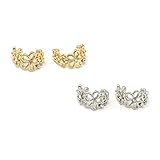 Honbay 4PCS Flower Hollow Ear Cuff Wrap Clip Non-Piercing Alloy Fashionable Fake Earrings for Women and Girls,Golden and Silver
