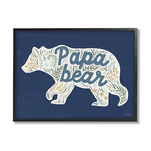 Stupell Industries Blue Floral Papa Bear Black Framed Giclee Art Design by Laur…