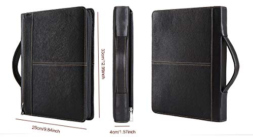 Hifriend Genuine Leather Portfolio for iPad Pro 12.9, Professional Business Organizer Padfolio Case, Letter Size Notepad, with Retractable Handle, Gift for Women & Men (Black, Pro 12.9)