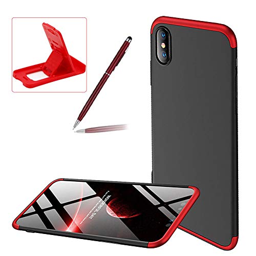 3 in 1 Hard Case for iPhone Xs,Red Black Heavy Duty PC Back Cover for iPhone X,Herzzer Stylish Ultra Thin Anti-Scratch Armour Defender Shockproof PC Case