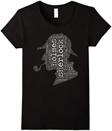Womens Sherlock Holmes word cloud tshirt tee shirt t-shirt Small Black