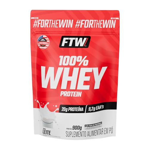 Whey Protein 100% Concentrado FTW Sabor Leite Refil 900g Suplemento Alimentar, Proteína do Soro do Leite, Alto Valor Biológico