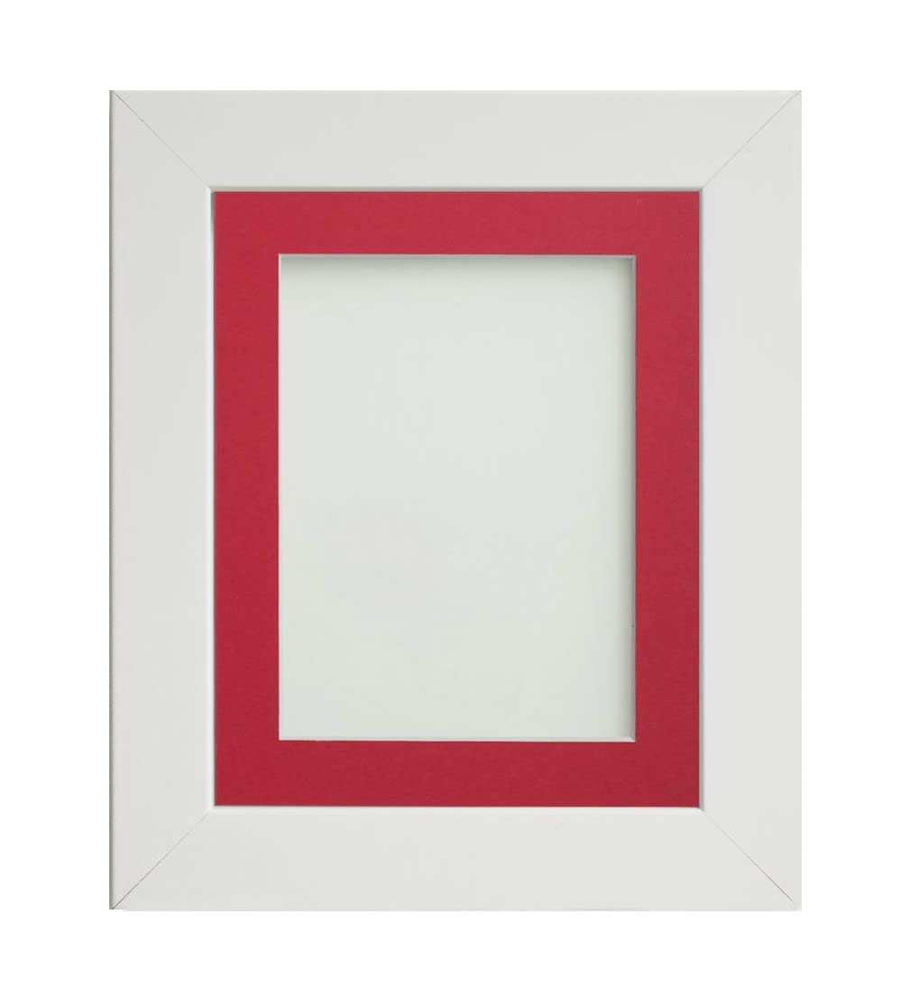 Frame Company Watson White Picture Photo Frame fitted with Perspex, 6x4 inch with Red Mount for image size 4x3 inch
