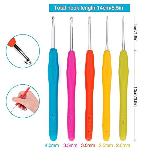 K Kwokker 95 Pieces Ergonomic Crochet Hooks Set Bamboo Knitting Needles Yarn Hook Stitch Markers DIY Craft Aluminum Handle Sewing Weave Set Full Kit Tools with a Blue Storage Case - Thumbnail 4