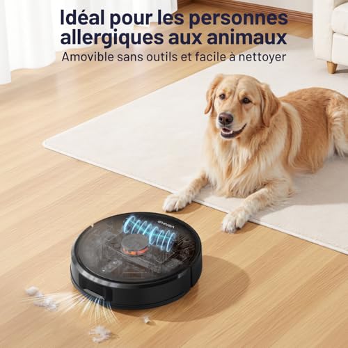 VONKO S6 Pro Robot Aspirateur Laveur avec Station de Vidage Automatique, 8000Pa, Navigation LiDAR 2.0, 180min Autonomie, Détection de Tapis, App & Alexa, Idéal Poils d’Animaux & Sols Dur,Noir