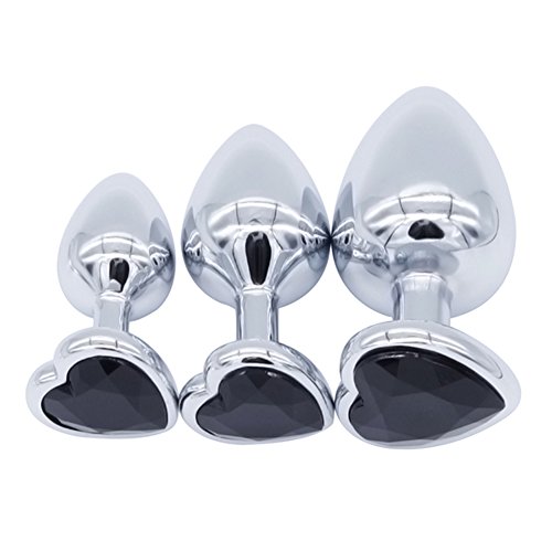 FeiGu 3 Pieces Heart Shape Jeweled Butt Plug Kit, Stainless Steel Anal Training Sets Adult Sex Toys for Beginners Couples