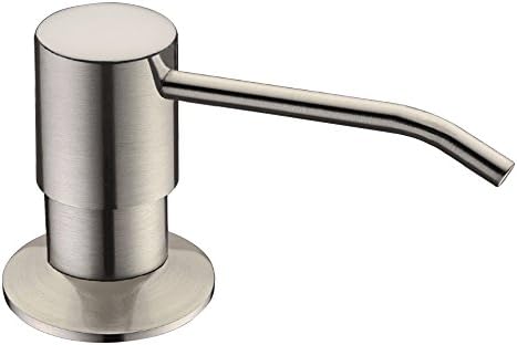 HUASONG Brushed Nickel Stainless Steel Pump Head Built In Kitchen Sink Soap Dispenser, 17 OZ Large Capacity Liquid Bottle, 1.38 Inch Threaded Tube for Normal Deck Installation