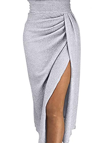 HUUSA Sexy Prom Cocktail Sequin Dresses Party for Womens Formal Wedding Evening Gowns Metallic Short Sleeve Elegant Dress Small Grey