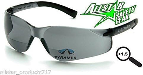 Lunarland Ztek Reader +1.50 Safety Glass S2520R15 Smoke Gray Lens Bifocal 1.5 Grey