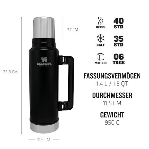 Stanley 1913 Classic Legendary Thermosflasche 1.4L - Thermos Hält 40 Stunden Heiß Oder Kalt - Edelstahl Thermoskanne - BPA-Frei - Spülmaschinenfest - Matte Black thumbnail 2