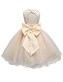 21KIDS Baby Girls Tulle Lace Flower Bridesmaid Gown Backless Dress with Bow for Party Wedding