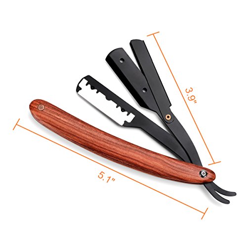 Straight Edge Razor AKUNSZ Professional Black Barber Razor with 100 Single Edge Razor Blades and Barber Straight Razor Case - Rosewood Handle