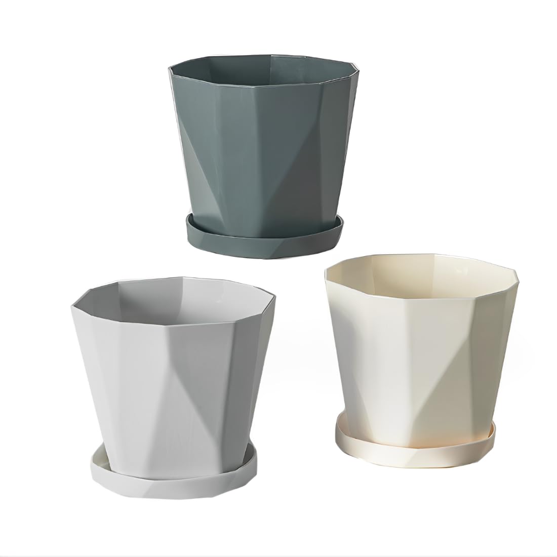 JPORSHU Plant Pots 16CM 3 Pack Indoor Plastic Flower Pots，with Drainage Holes and Saucers Plastic Flower Pot Set Indoor Outdoor for (medium)