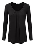 JJ Perfection Women's Pleated Scoop Neck Long Sleeve T-Shirt Blouse Top