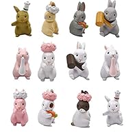 Kimkoala Cute Rabbit Figures Toys, 12Pcs Naughty Plastic Miniature Rabbit Figurines for Handcraft Fairy Garden Ornaments Micro Landscape Decorations Birthday Cake Toppers Kids Gift