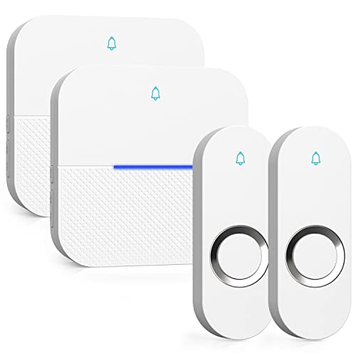 AIDA Wireless Doorbell, White Waterproof Doorbell 1.000ft Bereich, 5 Volume Levels with 58 Doorbell Chimes & LED Flash (2 Receiver + 2 Transmitter)