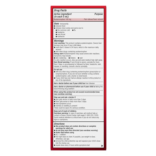 AMAZON BASIC CARE CHILDREN’S PAIN AND FEVER, ACETAMINOPHEN 160 MG PER 5 ML ORAL SUSPENSION, DYE-FREE CHERRY FLAVOR, 8 FL OZ