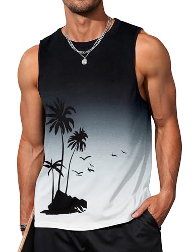 Gosuif Mens Tank Top Mens Tank Tops Graphic Sleeveless Shirts Beach Coconut Tree Workout Gym Muscle Mens Tanks for Summer Vacation Tropical Tank Tops for Men Gradient X-Large at Amazon