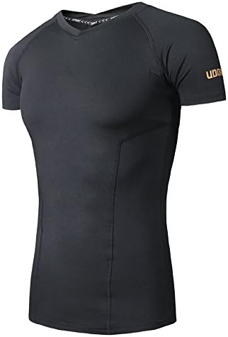 Udoarts Men's Compression T-Shirt (Black/V-Neck, L)