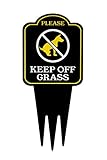 Keep Off Grass Yard Sign With Stake | No Dogs, No Pets, No Peeing, No Pooping on Lawn Signs | Unique Triple Self Staking Design | Heavy Duty Dibond Aluminum | Larger 18" Tall x 8" Wide