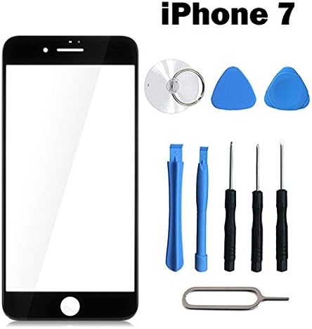 4.7 Inch iPhone 7 Broken Screen Front Outer Lens Glass Screen Display Touchscreen Replacement Repair Kit Tools / Adhesive Sticker Tape / Lens (Black)