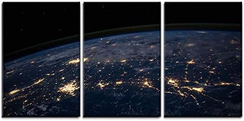 wall26 - 3 Piece Canvas Wall Art - Planet Earth from The Space at Night - Modern Home Art Stretched and Framed Ready to Hang - 16"x24"x3 Panels