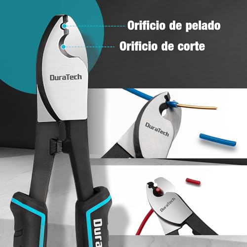 DURATECH 200 mm Cable Cutter Shearing Pliers for Electricians with Stripping Function, Professional Scissors for Cutting Copper, Aluminium and Electric Cables
