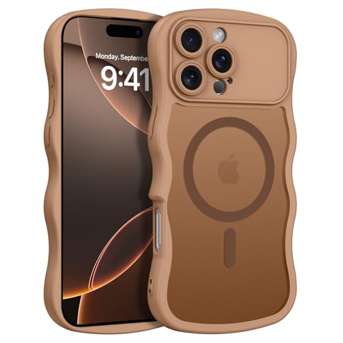 VENINGO Magnétique Coque pour iPhone 16 Pro Max Translucide Mat avec Texture Ondulée, Silicone TPU Anti-Empreintes, Sensation Cuir Compatible MagSafe Coque pour iPhone 16 Pro Max Marron