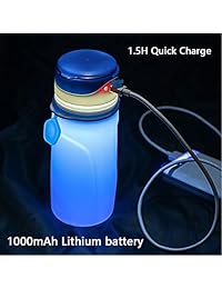 SILAMI Botellas de agua plegables con luz LED recargable USB, botella plegable de 550 ml, nueva favorita para acampar al aire libre, silicona de grado alimenticio, libre de BPA y aprobado por la FDA