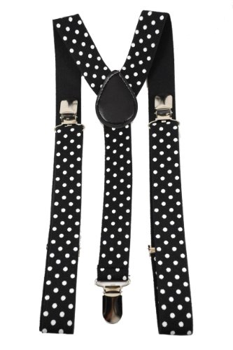 Leema Youth with Polka Dots Suspenders-Black and White-Youth One Size