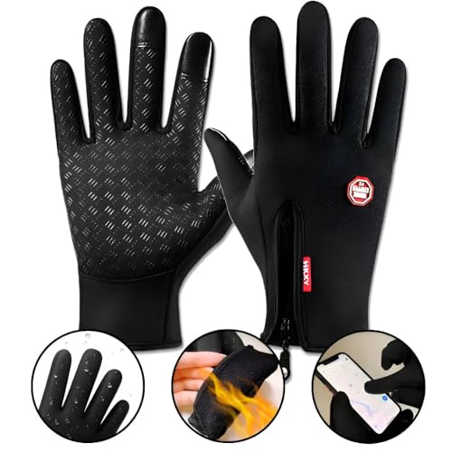 Luva Térmica Moto e Bike, Luva Impermeável, Touchscreen Antiderrapante | Proteção Contra Vento, Frio Intenso Unissex de Corrida, Trilha, Moto, Bike, Uso diário, Compatível com Celular - Premium
